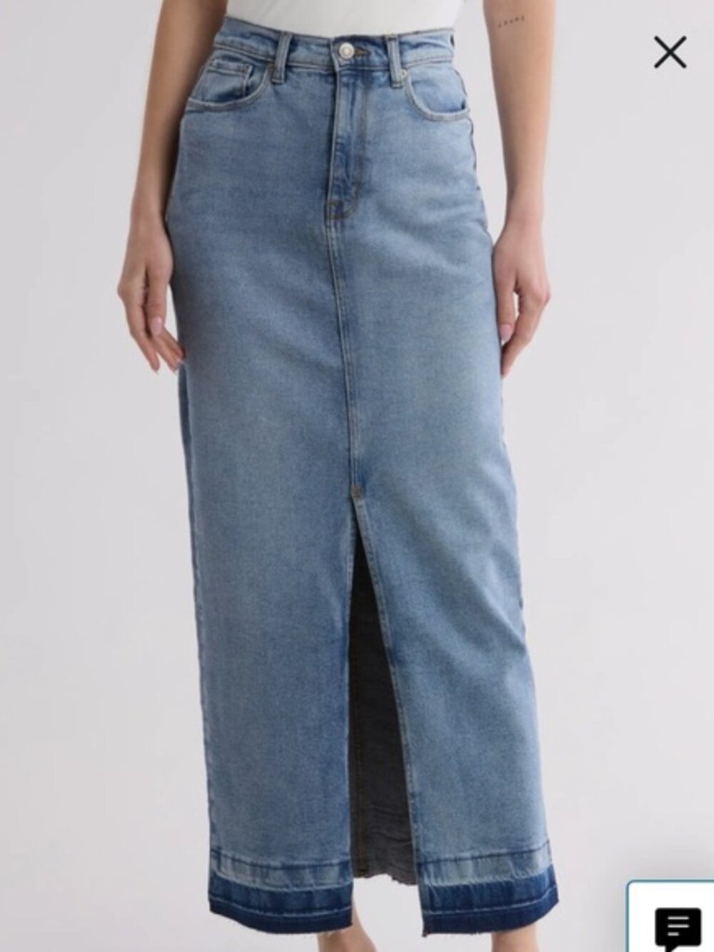 Kensie Denim Maxi skirt sz 4/27 faded Jean Blue High Rise front Slit NEW